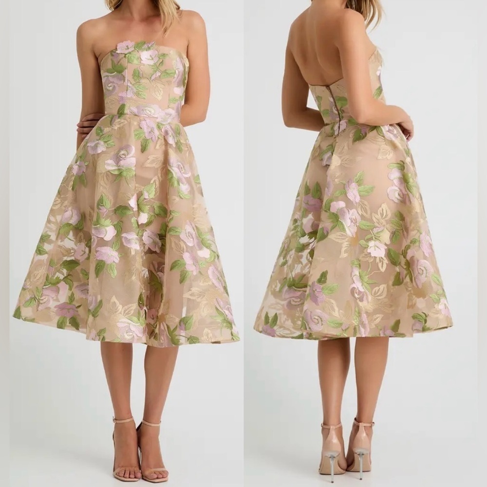 NWOT HELSI Noemi Embroidered Floral Strapless Cocktail Dress sz XS